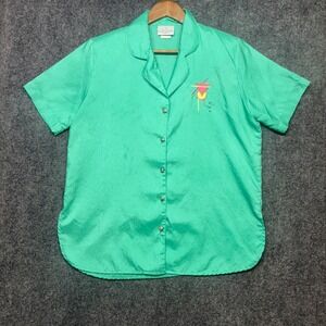 VTG 80s Park Place Fashion Geometric Embroidered Resort Shirt Mint Green
